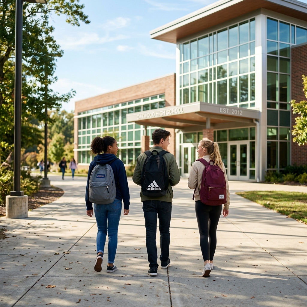 Students walking on a bright sunny campus